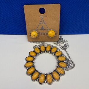 Tipi Yellow Stone Statement Necklace and Earrings Set